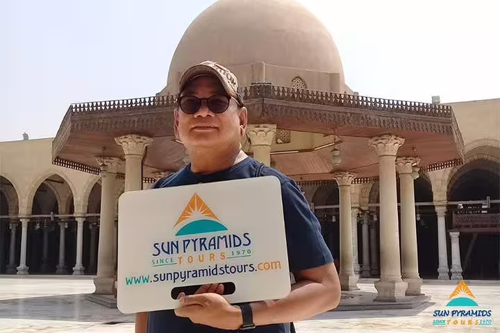 Traveler at the Mosque of Muhammad Ali in Cairo Citadel, highlight of a 5-day Cairo short break package