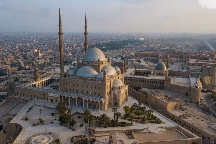 Aerial view of Cairo Citadel and Mosque of Muhammad Ali, top Cairo stop on 7-day Cairo Luxor Aswan tour