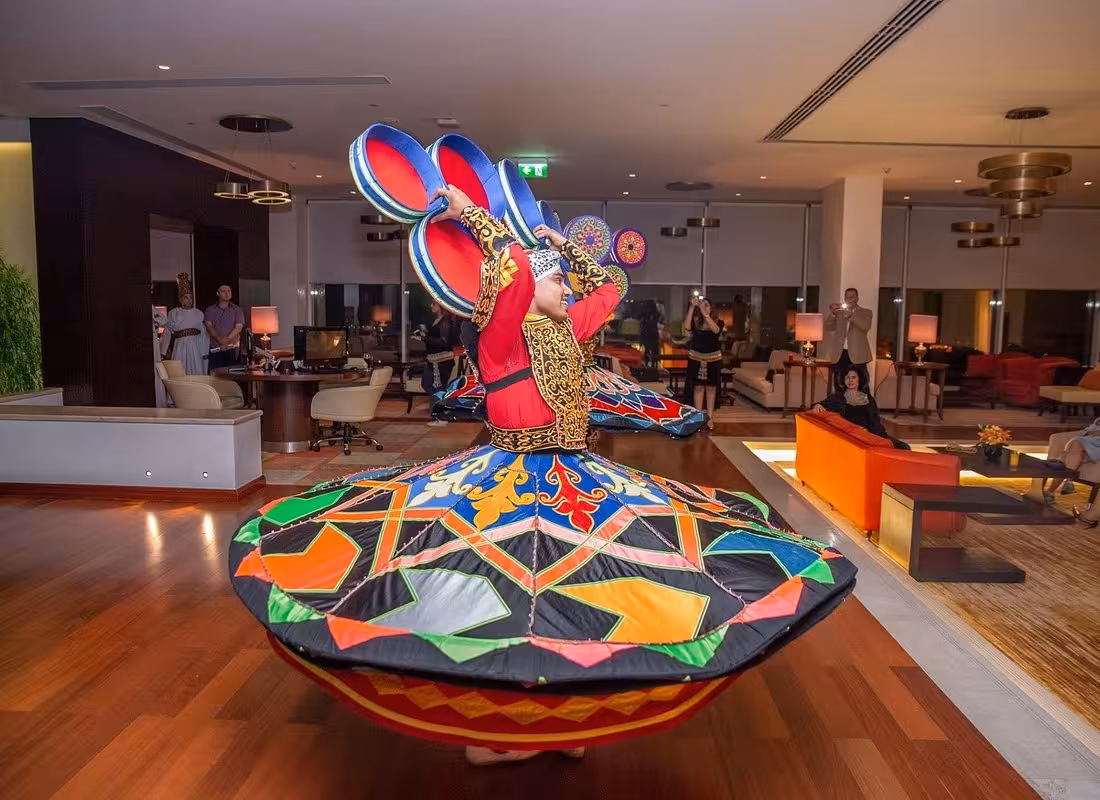 Whirling tanoura show on board Cairo Nile dinner cruise, VIP private experience with live entertainment and music