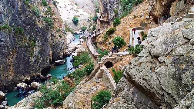 Caminito del Rey cliffside walkway above river gorge on guided group tour with Costa del Sol pick-up