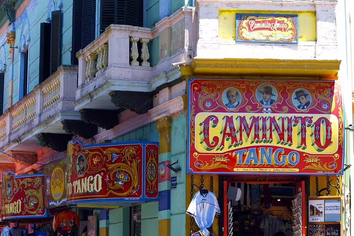 Colorful Caminito Tango sign in La Boca, a must-see highlight on a private half-day Buenos Aires tour