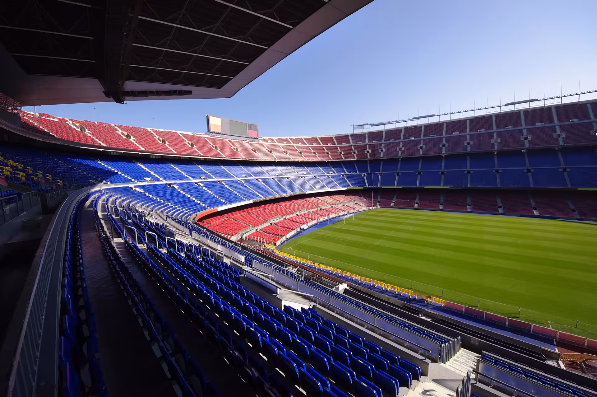 Panoramic Camp Nou stadium seating and pitch view on Barcelona’s ultimate all-inclusive football tour
