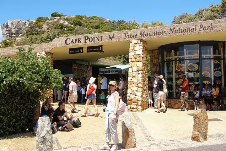Visitors gather at Cape Point entrance in Table Mountain National Park, a key stop on the Cape of Good Hope tour.