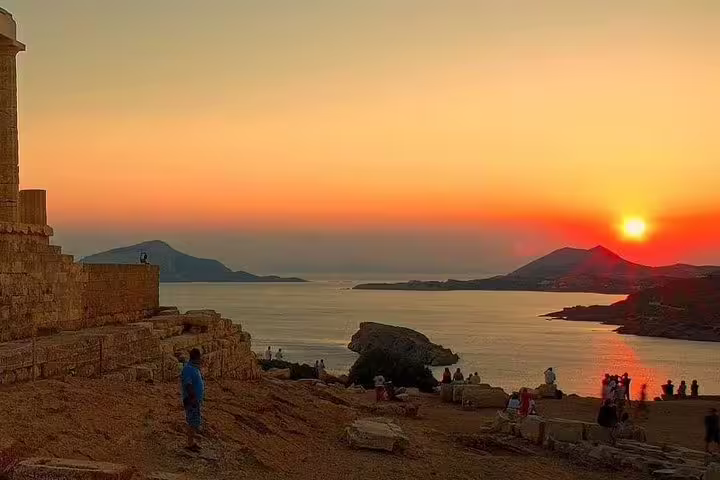 Cape Sounion sunset viewpoint with Aegean Sea and islands, ideal stop on an Athens to Sounion private tour