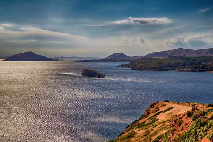 Aegean Sea coastal panorama from Cape Sounion viewpoint on Temple of Poseidon half-day morning tour