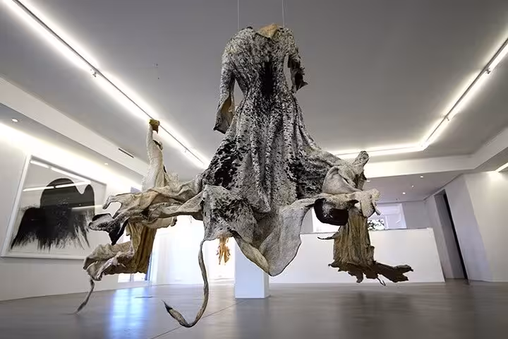 Suspended art installation in a modern gallery, showcasing contemporary design in Cape Town city tour.