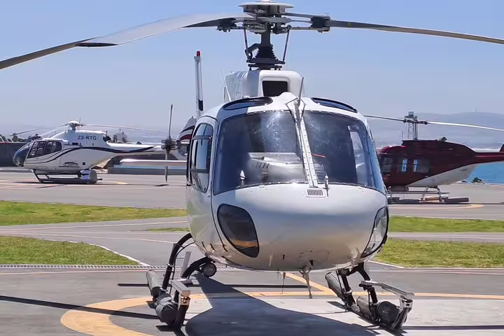 Helicopters parked at Cape Town heliport, ready for tours from the Atlantic Coast to Hout Bay.