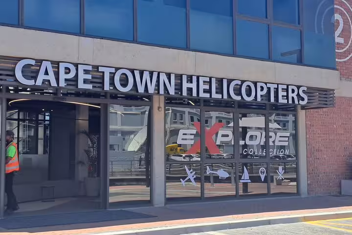 Entrance of Cape Town Helicopters, offering scenic flights along the Atlantic Coast to Hout Bay.