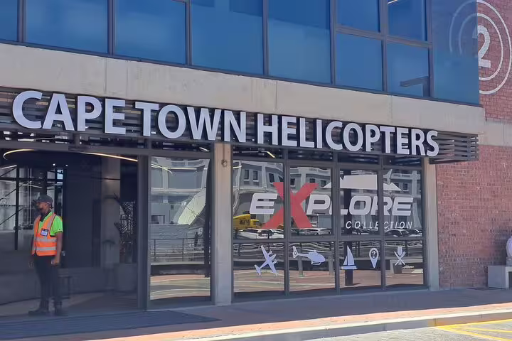 Entrance of Cape Town Helicopters, a gateway to scenic aerial tours over the Atlantic Coast and Hout Bay.