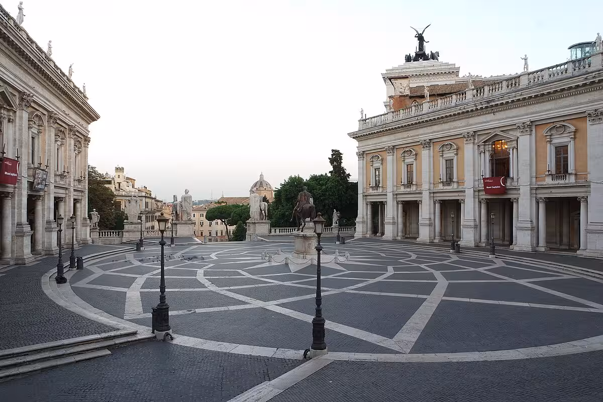 View of Capitoline Hill's Piazza del Campidoglio in Rome, featuring iconic architecture on a private tour from Civitavecchia.