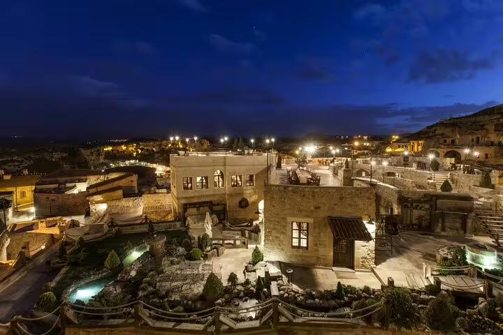 Cappadocia cave hotel terrace at dusk, part of Turkey 13-day private history guided tour with flights and 4-star stays