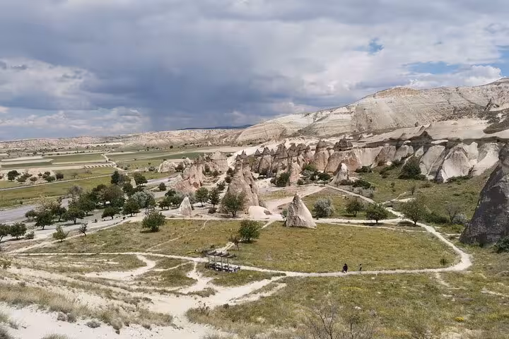 Panoramic view of Cappadocia valleys and fairy chimneys, scenic stop on Istanbul to Gobeklitepe tour
