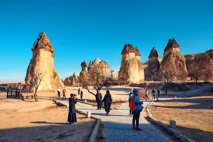 Guided Cappadocia private tour walking among Pasabag Monks Valley fairy chimneys with lunch included