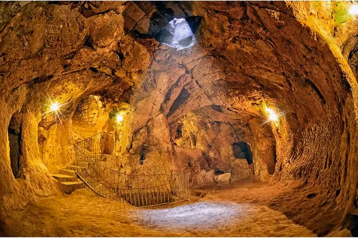 Interior of Cappadocia underground city cave chambers, explored on full-day small group tour with lunch included