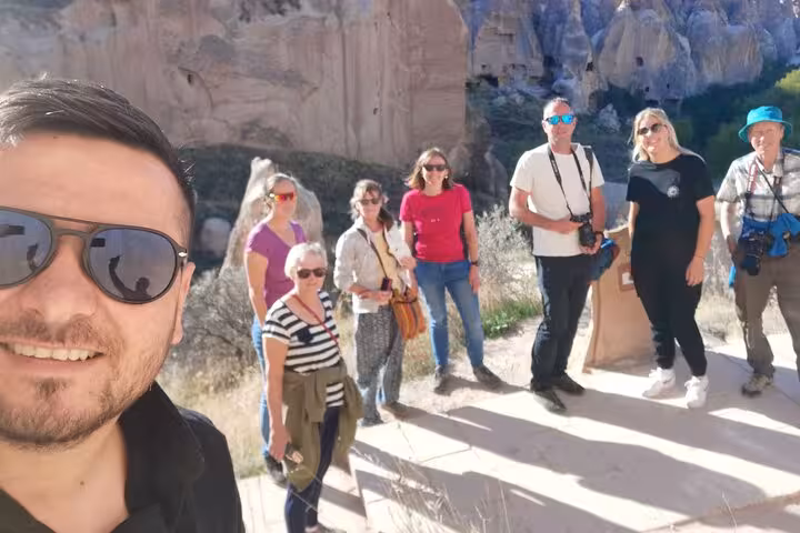 Small group selfie in Cappadocia valley on a 3 days private tour in Turkey with guided sightseeing