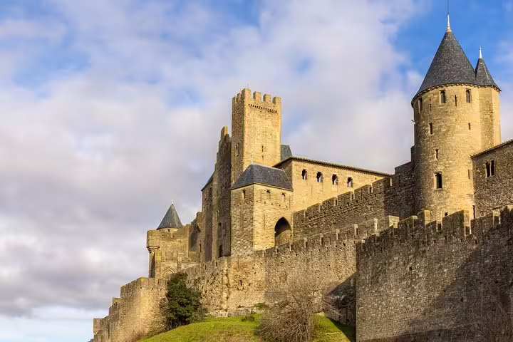 Carcassonne medieval citadel walls and towers, ideal for a self-guided scavenger hunt highlights tour