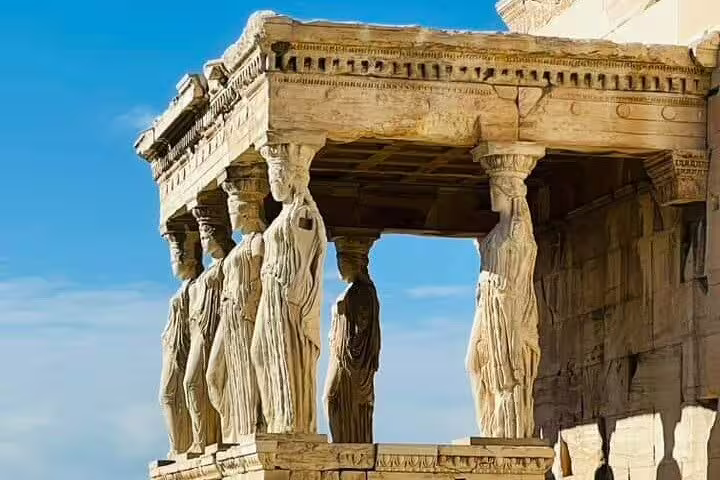 Caryatid Porch at the Erechtheion on Acropolis, stop on an Athens half-day private car tour with a local