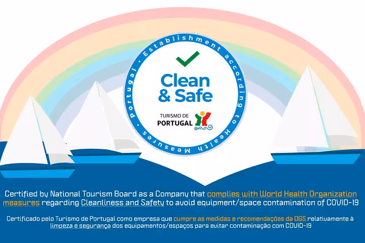 Portugal Clean & Safe certification badge for Cascais private cruise, showing safe tourism and hygiene measures
