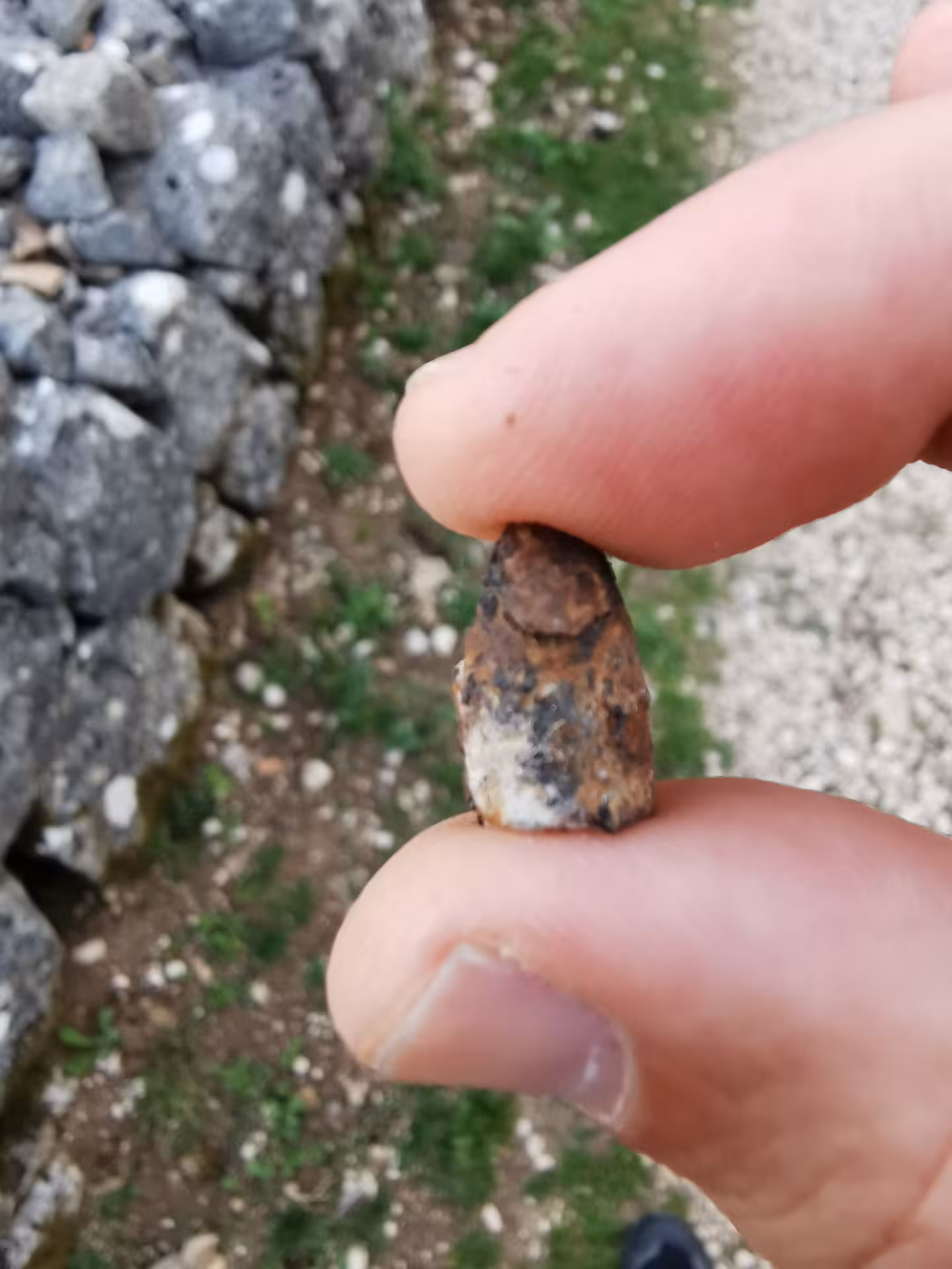 Close-up of a hand holding a historic artifact during the Cassino Red Poppy walking experience tour.