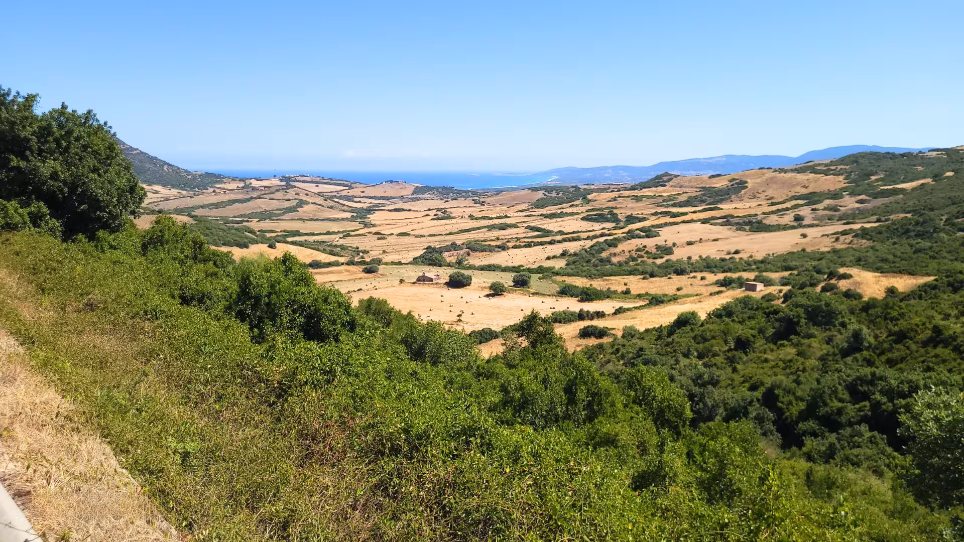 Scenic view of Castelsardo's rolling hills and lush greenery on a sunny day, perfect for a panoramic ebike tour.
