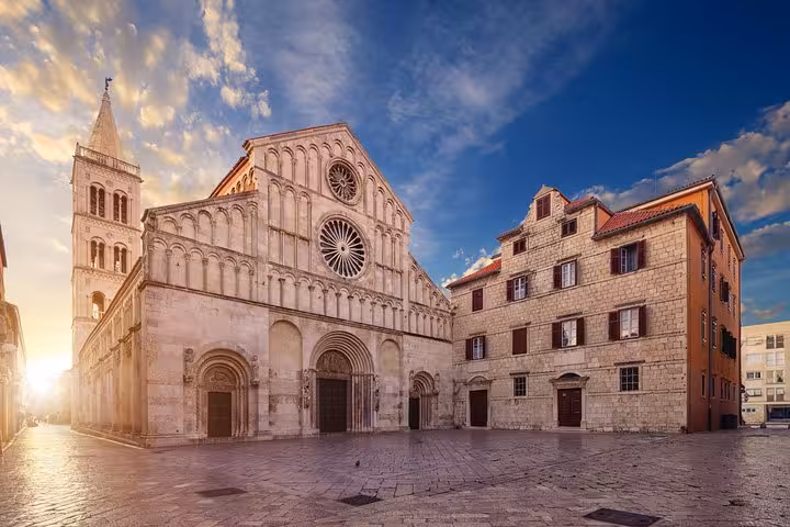 Cathedral of St Anastasia in Zadar old town at sunrise, stop on Croatia Slovenia Bosnia Montenegro private tour