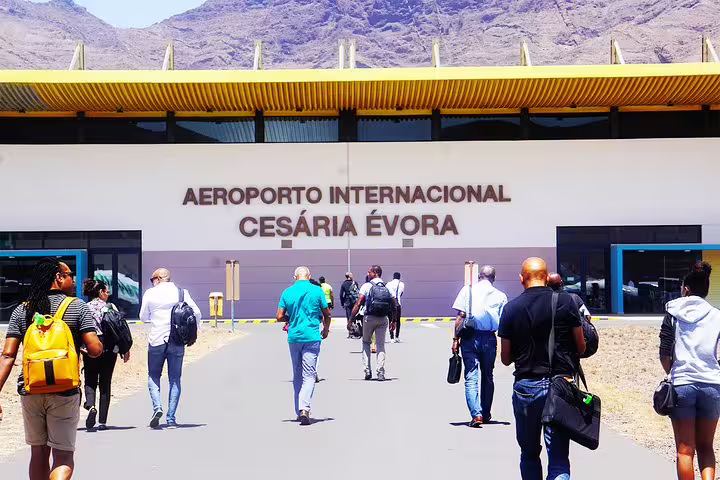 Travelers arriving at Cesária Évora International Airport, São Vicente, for private transfer to Lazareto