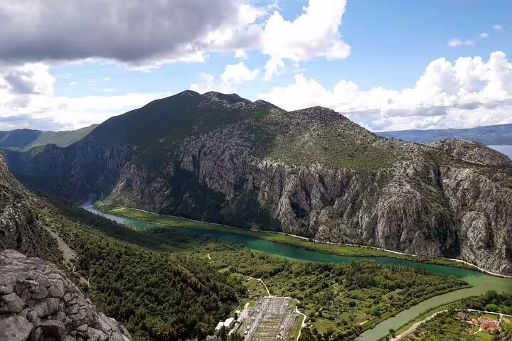 Scenic Cetina River canyon viewpoint near Omiš, landscape seen on rafting tour from Makarska Riviera