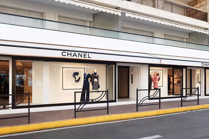 Chanel boutique showcasing chic fashion in Cannes, a key stop on the private tour of elegance and style.