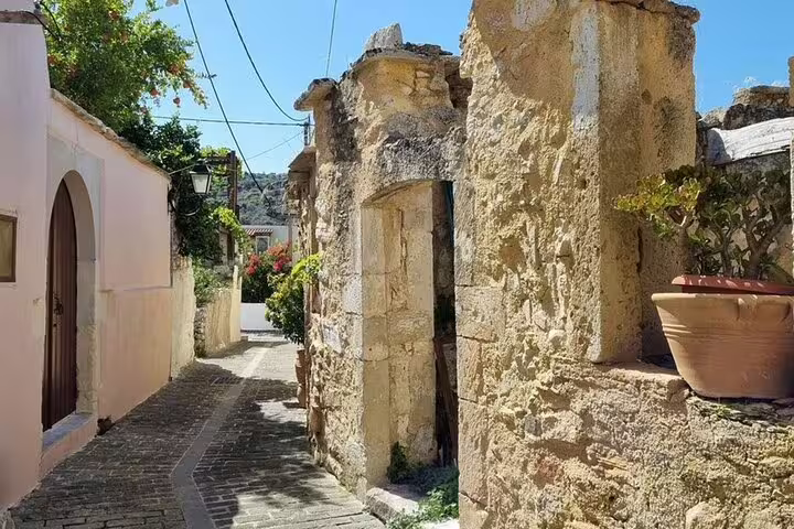 Narrow stone lane in an Apokoronas village near Chania, Crete, on the 7 villages tour with olive oil tasting