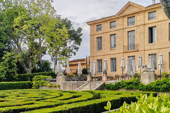 Elegant château terrace and manicured gardens at La Gaude, Provence wine tour stop near Aix-en-Provence