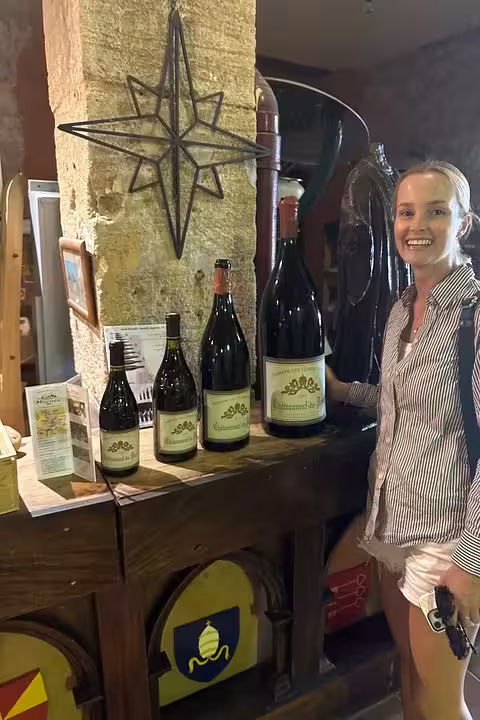 Châteauneuf-du-Pape wine bottles in a cellar tasting room on a private full-day Avignon wine tour