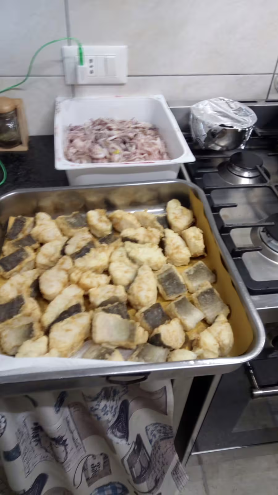 Fresh seafood ingredients prepped in chef Angelo Lanaro’s home kitchen for an authentic Italian dinner