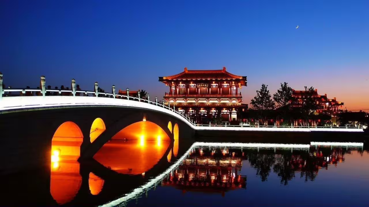 Experience the enchanting night view of a traditional Chinese pavilion and bridge on the Warriors and Panda Bears private tour.