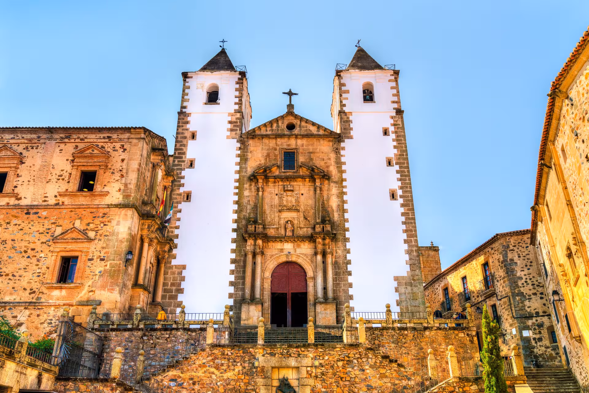 Visit the majestic Church of San Francisco in Cáceres, Spain, a historical highlight of the Spain, Portugal & Morocco tour.