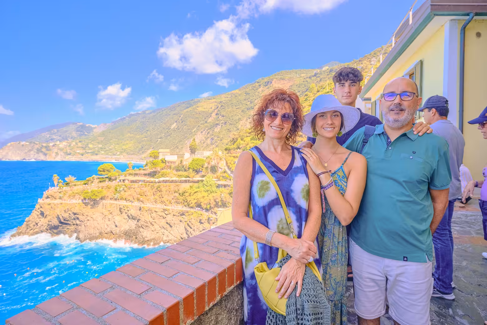 Family enjoying breathtaking coastal views on a Cinque Terre tour from Florence.