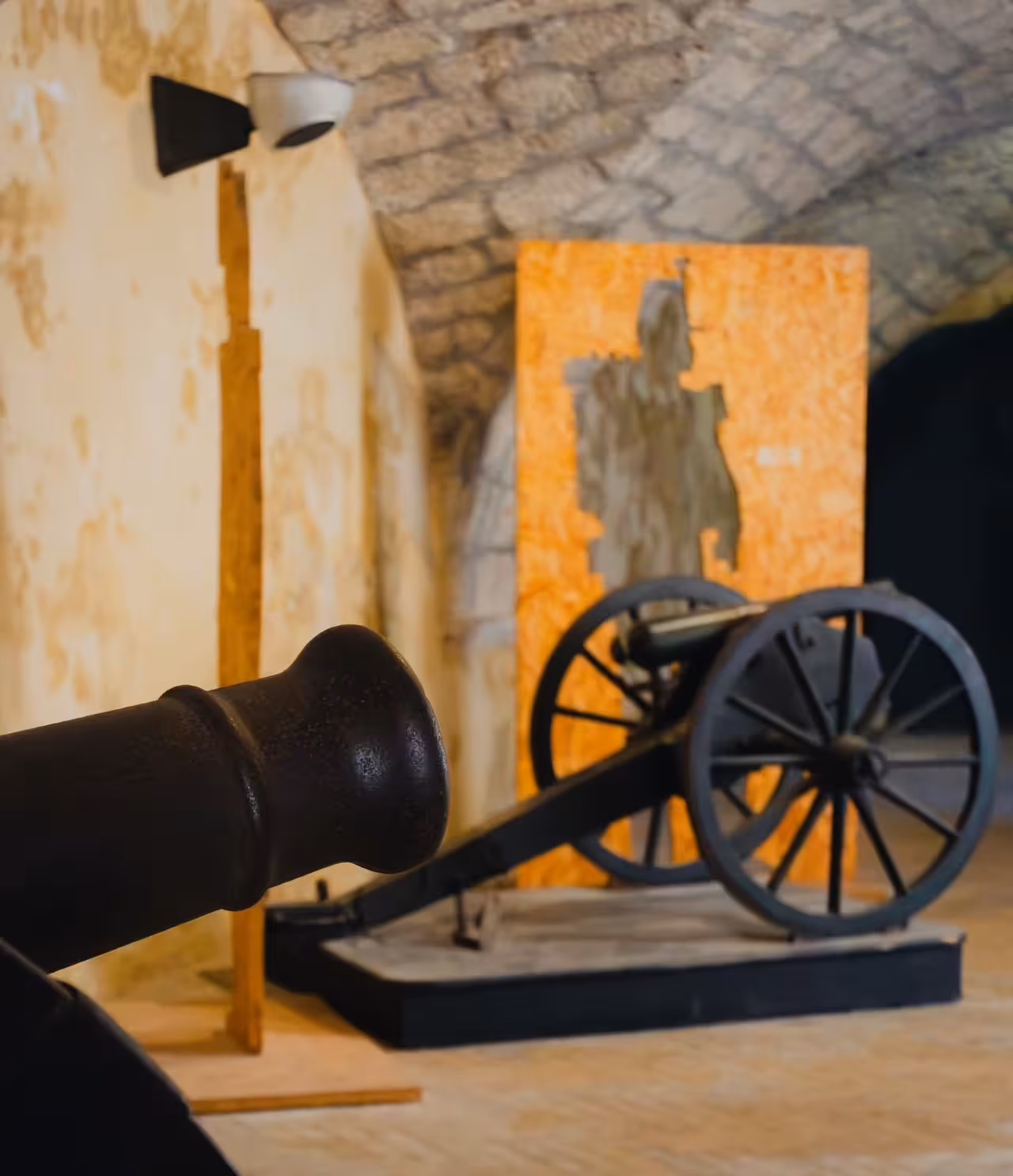 Historic cannon display inside Civitella del Tronto Arms Museum at the Spanish Fortress, entry ticket