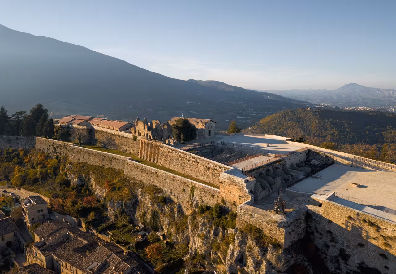 Panoramic view of Civitella del Tronto Spanish Fortress ramparts and valley, entrance ticket experience