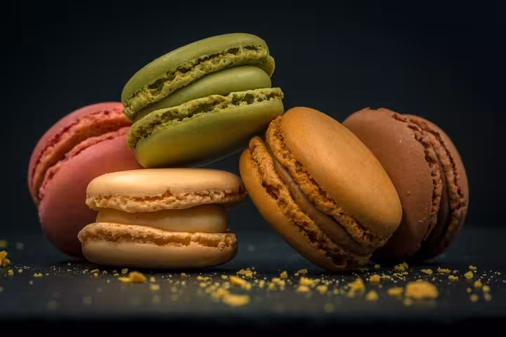 Colorful French macarons close-up, a sweet tasting stop on a private Paris Champs-Élysées tour