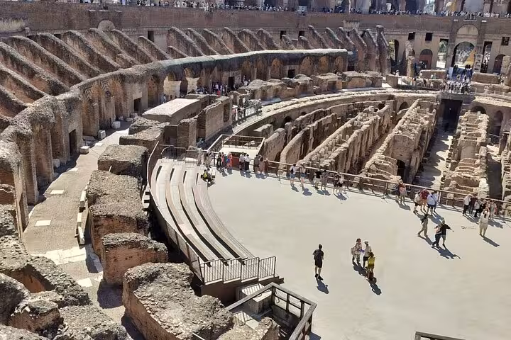 Explore the ancient Colosseum arena with our immersive experience, offering a detailed view of Rome's iconic amphitheater.