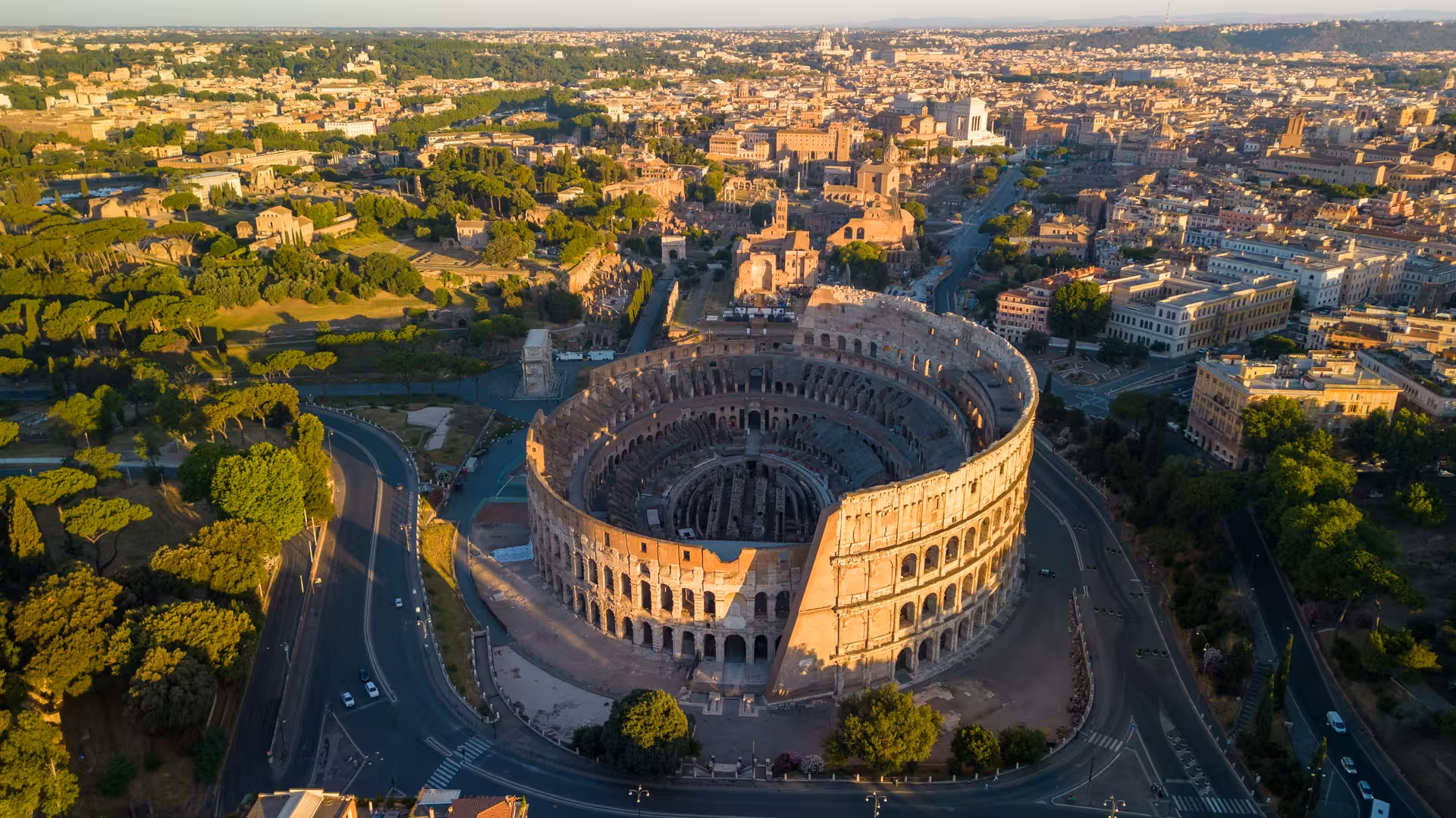 Aerial view of Rome’s Colosseum, iconic stop on a private Colosseum Arena tour with gladiator history