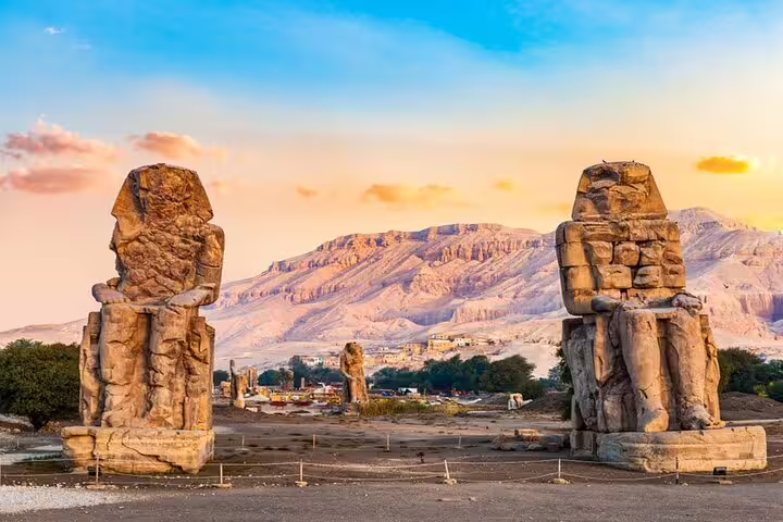 Colossi of Memnon at sunrise in Luxor on a 2-day trip from Safaga Port with guided West Bank tour