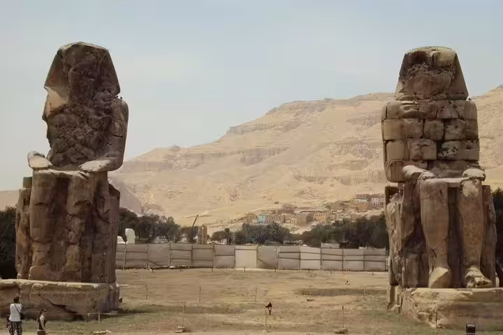 Colossi of Memnon statues on Luxor West Bank, iconic stop on full-day Luxor highlights tour Egypt