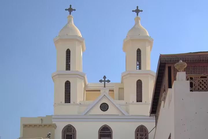 White twin-tower Coptic church in Old Cairo, stop on private tour to Coptic Cairo and Cave Church, Egypt