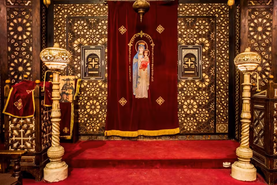 Ornate Coptic church altar in Cairo, a cultural stop on a 2-day private Giza and Cairo sightseeing tour