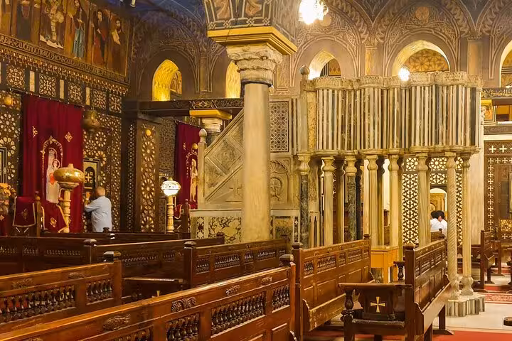 Historic Coptic church interior in Cairo, cultural stop on the 5-day Temple of Hatshepsut tour