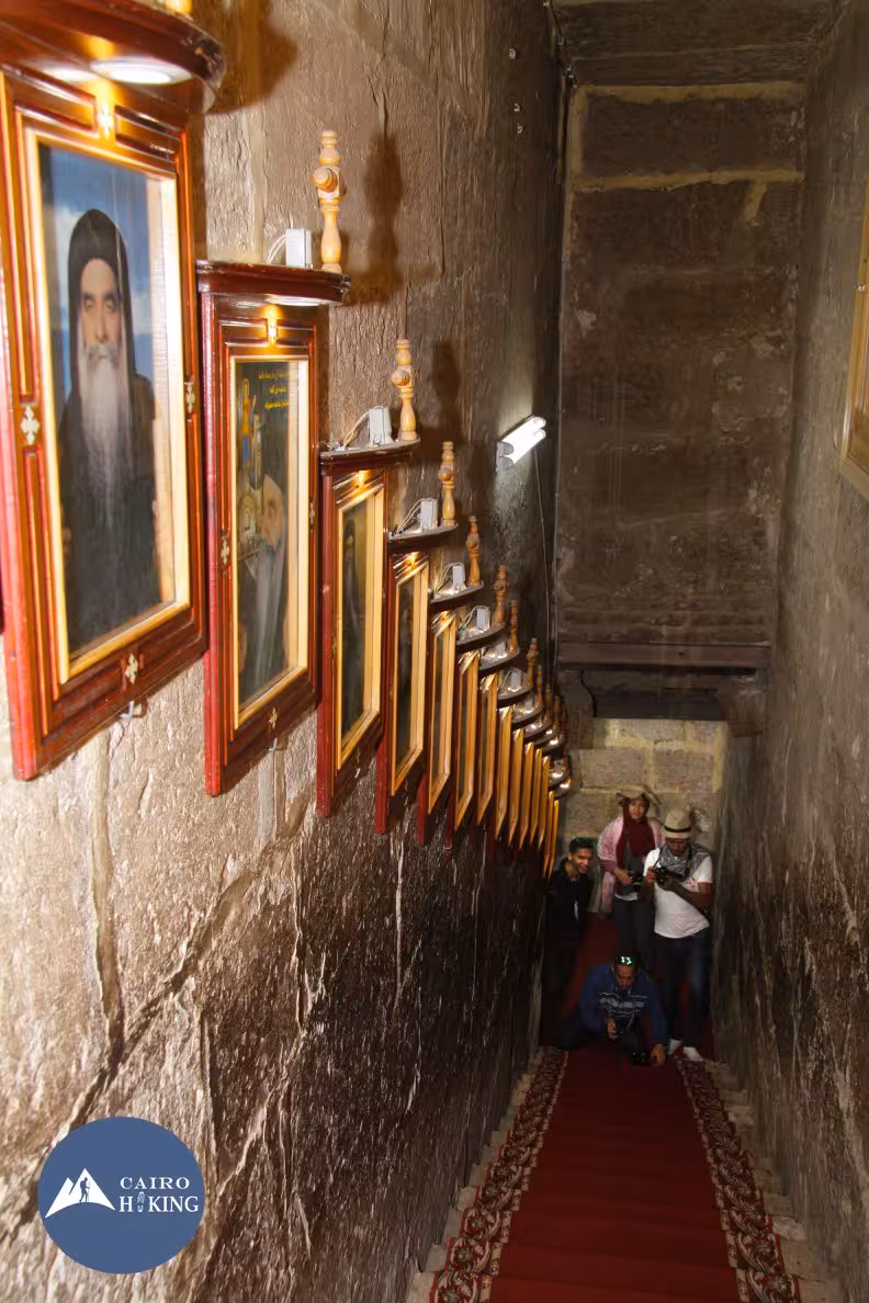 Stairway with framed icons inside Coptic church, Old Cairo, on Holy Family Trip pilgrimage tour
