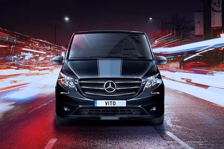 Luxury private transfer van for Corfu Airport to Agios Stefanos, reliable door-to-door ride at night