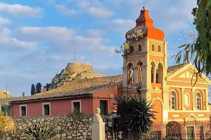 Corfu church by the Old Fortress in Corfu Town, scenic stop on Top 5 of Corfu guided sightseeing tour