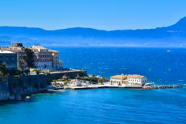 Corfu Old Town waterfront and Venetian fortress views on a private Corfu in a day sightseeing tour