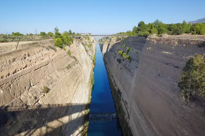 View from the Corinth Canal bridge on a private half-day tour from Athens to Ancient Corinth, Greece